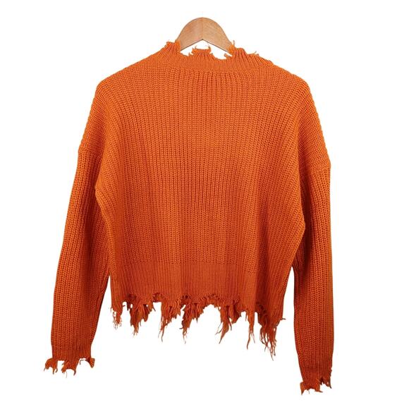 Full Circle Trends Distressed Sweater Womens XL Burnt Orange Boho Grunge Cropped - Picture 5 of 11